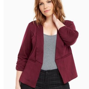Torrid Maroon KNIT RUCHED SLEEVE BLAZER